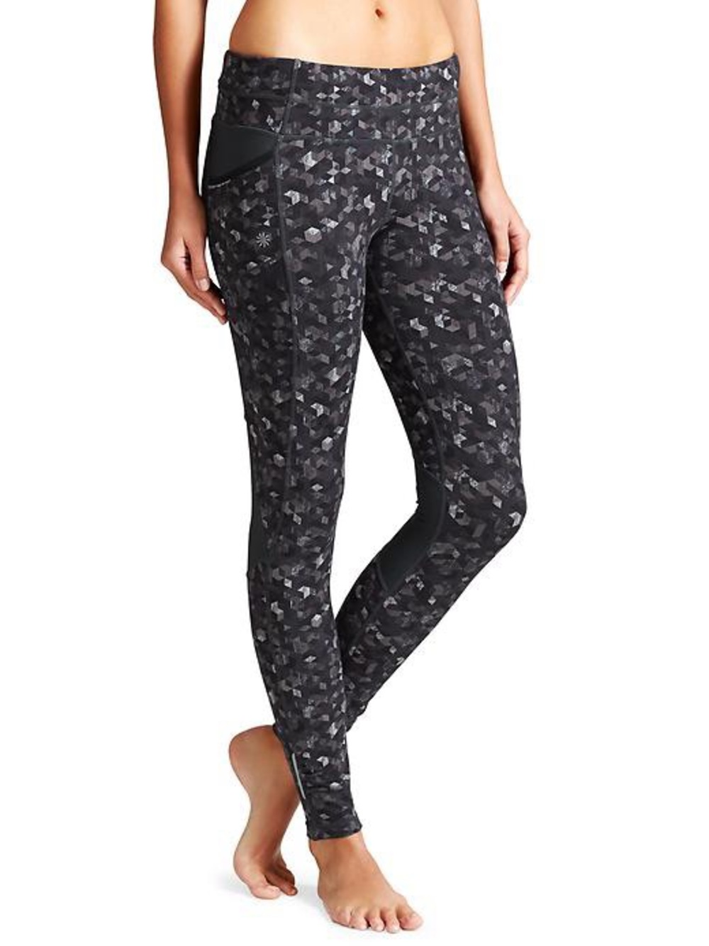 Athleta Black Geo-Print High-Rise Leggings with Side Pocket
